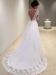 Wedding Dress The Bride, Ball Gown V-neck Court Train Tulle Wedding Dresses With Appliques Lace