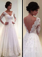 Wedding Dresses The Bride, Ball Gown V-neck Court Train Tulle Wedding Dresses With Appliques Lace