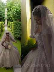 Wedding Dress Lookbook, Ball Gown V-neck Floor-Length Tulle Wedding Dresses With Beading