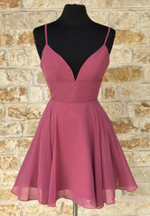 Homecoming Dress Green, Cute V-Neck Chiffon Short Prom Dresses, A-Line Evening Dresses