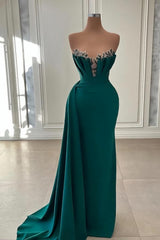 Bridesmaid Dresses Shop, Beautiful Dark Green Long Prom Dress Strapless Mermaid Evening Gowns