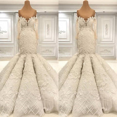 Wedding Dresses With Color, Beautiful Ivory Mermaid Sweetheart Lace Bridal Gowns for Wedding