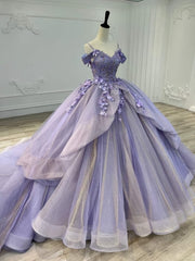 Party Dress Ideas For Curvy Figure, Beautiful Purple Sweet 16 Dress,Purple Ball Gown