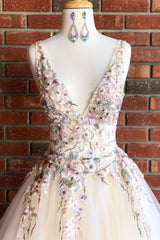 Bridesmaids Dresses Convertible, Beautiful V Neck Long Prom Dress with Floral Embroidery