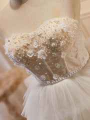 Homecoming Dress Websites, Beige Sweetheart Neck Tulle Puffy Short Prom Dress, Beige Homecoming Dress