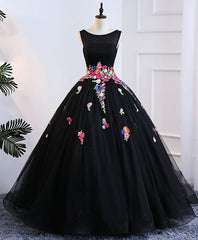 Homecoming Dress Modest, Black Tulle Long Prom Gown Black Evening Dress