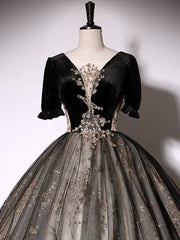 Evening Dress Stores, Black A-Line Tulle Lace Long Prom Dress, Black Lace Formal Dress