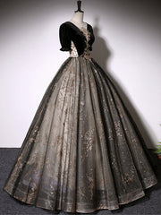 Evening Dress Shops Near Me, Black A-Line Tulle Lace Long Prom Dress, Black Lace Formal Dress