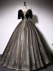 Evening Dress Store, Black A-Line Tulle Lace Long Prom Dress, Black Lace Formal Dress