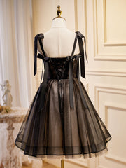 Prom Dress2028, Black A-Line Tulle Lace Short Prom Dress, Black Lace Homecoming Dresses