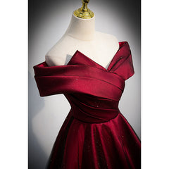 Formal Dresses Shops, Black and Red Satin Off Shoulder Long Junior Prom Dress, A-line Satin Party Dress