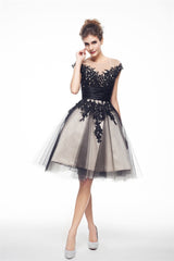Party Dress Sparkle, Black and White Lace Short Homecoming Dresses