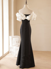 Wedding Decor, Black and White Mermaid Long Off Shoulder Party Dress, Long Evening Dress Prom Dress