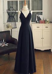 Prom Dresses Gown, Black Chiffon Straps Long A-line Junior Prom Dress, Black Party Gowns