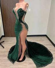 Prom Dress Inspiration, Black Girl Prom Dresses Long Mermaid Green Prom Gown With Train