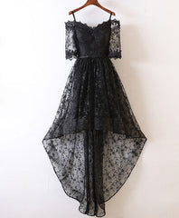 Mafia Dress, Black High Low Lace Prom Dress, Black Homecoming Dress