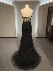 Party Dress Night, Black Mermaid Lace Prom Dresses, Black Mermaid Lace Formal Evening Dresses