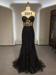 Party Dress Fashion, Black Mermaid Lace Prom Dresses, Black Mermaid Lace Formal Evening Dresses