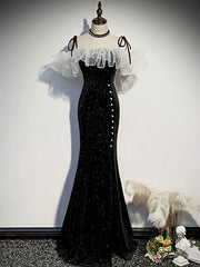 Homecoming Dresses Short Tight, Black Mermaid Long Formal Dress Party Dress, Off Shoulder Black Evening Dresses