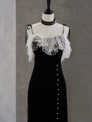 Prom Dresses Black, Black Mermaid Velvet Short Prom Dresses, Black Short Evening Dresses