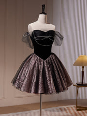 Evening Dress Classy, Black Off Shoulder Tulle Short Prom Dress, Black Homecoming Dress