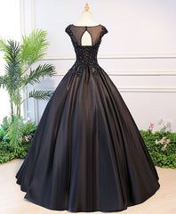 Prom Dress Long Sleeve, Black Round Neck Lace Long Prom Dress, Black Evening Dress