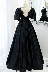 Bodycon Dress, Black Satin Deep V-neckline Long Formal Dress, Black Evening Dress Prom Dress