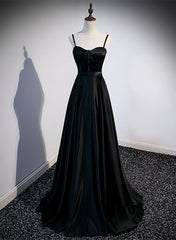Formal Dress Black Dress, Black Satin Straps Long Party Dress, Black Sweetheart Long Evening Dress Prom Dress