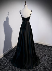 Formal Dressed Long Gowns, Black Satin Straps Long Party Dress, Black Sweetheart Long Evening Dress Prom Dress