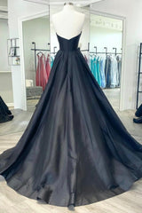 Prom Dress Affordable, Black Strapless Satin Long Prom Dress, Black A-Line Evening Dress