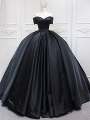 Homecoming Dress Ideas, Black Sweetheart Neck Satin Long Prom Gown, Black Sweet 16 Dress