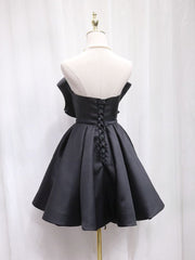 Evening Dress Princess, Black Sweetheart Neck Satin Short Prom Dress, Black Homecoming Dress