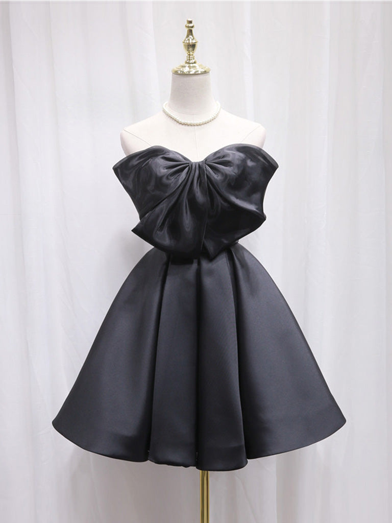 Evening Dresses 2034, Black Sweetheart Neck Satin Short Prom Dress, Black Homecoming Dress