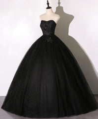 Evening Dresses For Wedding, Black Sweetheart Neck Tulle Long Prom Dress Black Evening Dress