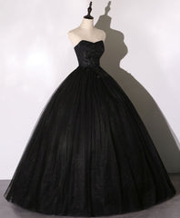 Evening Dress Wholesale, Black Sweetheart Neck Tulle Long Prom Dress Black Evening Dress