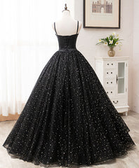 Evening Dresses 3 15 Sleeve, Black Sweetheart Tulle Long Prom Dress, Black Formal Sweet 16 Dress