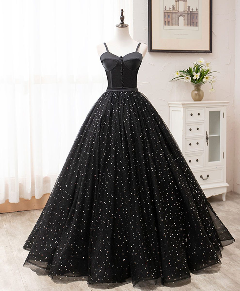 Evening Dresses Midi, Black Sweetheart Tulle Long Prom Dress, Black Formal Sweet 16 Dress