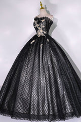 Prom Dress Princess Style, Black Tulle Lace Long Prom Dress, Black A-Line Strapless Evening Gown