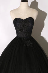 Prom Dress Unique, Black Tulle Lace Long Prom Dress, Black Scoop Neckline Evening Party Dress