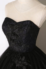 Prom Dresses Unique, Black Tulle Lace Long Prom Dress, Black Scoop Neckline Evening Party Dress