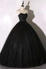 Prom Dress Cheap, Black Tulle Lace Long Prom Dress, Black Scoop Neckline Evening Party Dress