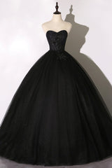 Prom Dresses Ideas, Black Tulle Lace Long Prom Dress, Black Scoop Neckline Evening Party Dress