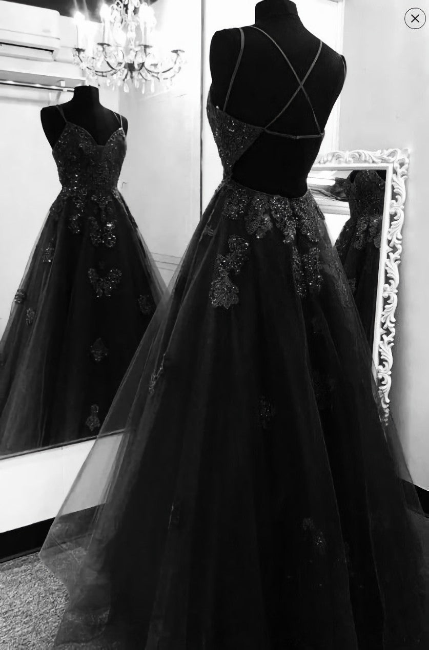 Party Dresses Summer Dresses, Black tulle lace prom dress tulle formal dress