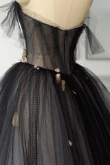 Homecoming Dresses Freshman, Black Tulle Long Prom Dress, Black A-Line Strapless Evening Dress