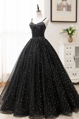 Prom Dress 2033, Black Tulle Long Prom Dress, Black Spaghetti Straps Formal Evening Gown