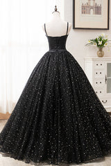 Prom Dress Ideas Unique, Black Tulle Long Prom Dress, Black Spaghetti Straps Formal Evening Gown