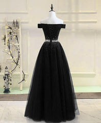 Homecoming Dresses Short Tight, Black Tulle Off Shoulder Beaded Party Dress , Black New Dress for Party