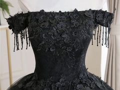 Ethereal Dress, Black Tulle Off Shoulder Lace Long Prom Dress, Black Evening Dress