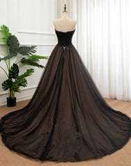 Party Dress For Babies, Black Tulle Sweetheart A-line Formal Dress with Lace, Black Long Prom Dress