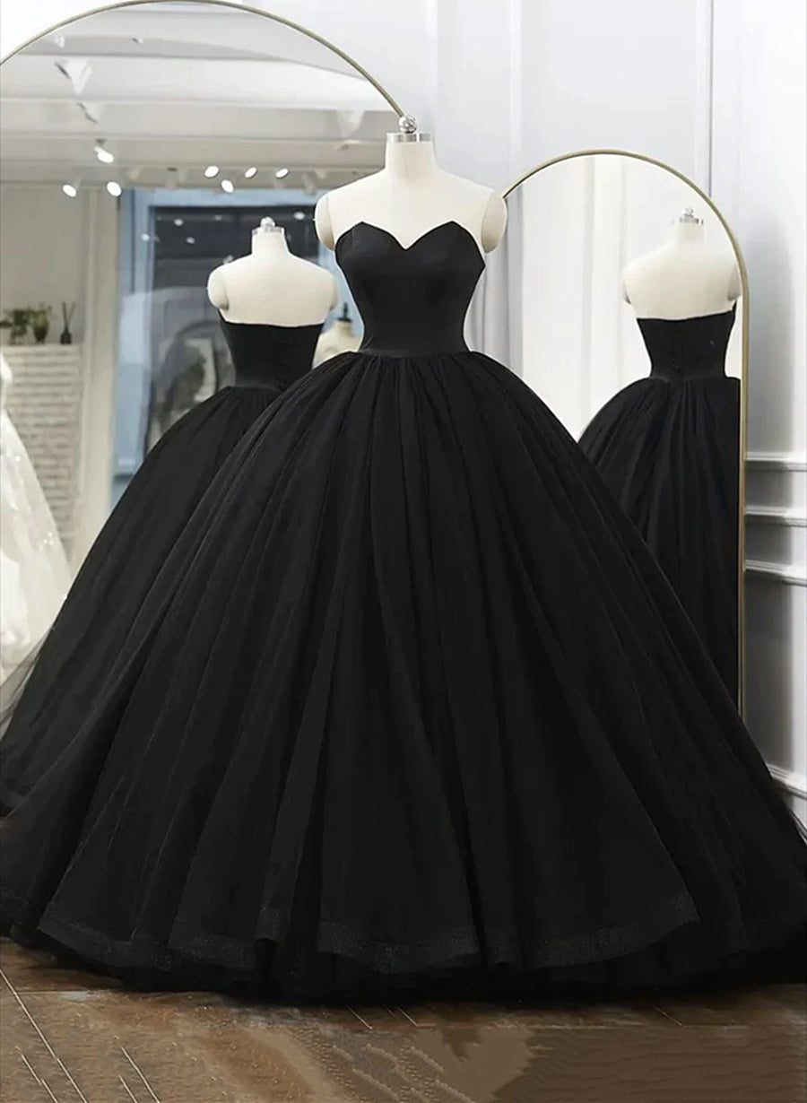 Party Dresses In Store, Black Tulle Sweetheart Ball Gown Sweet 16 Dress, Black Long Formal Dress